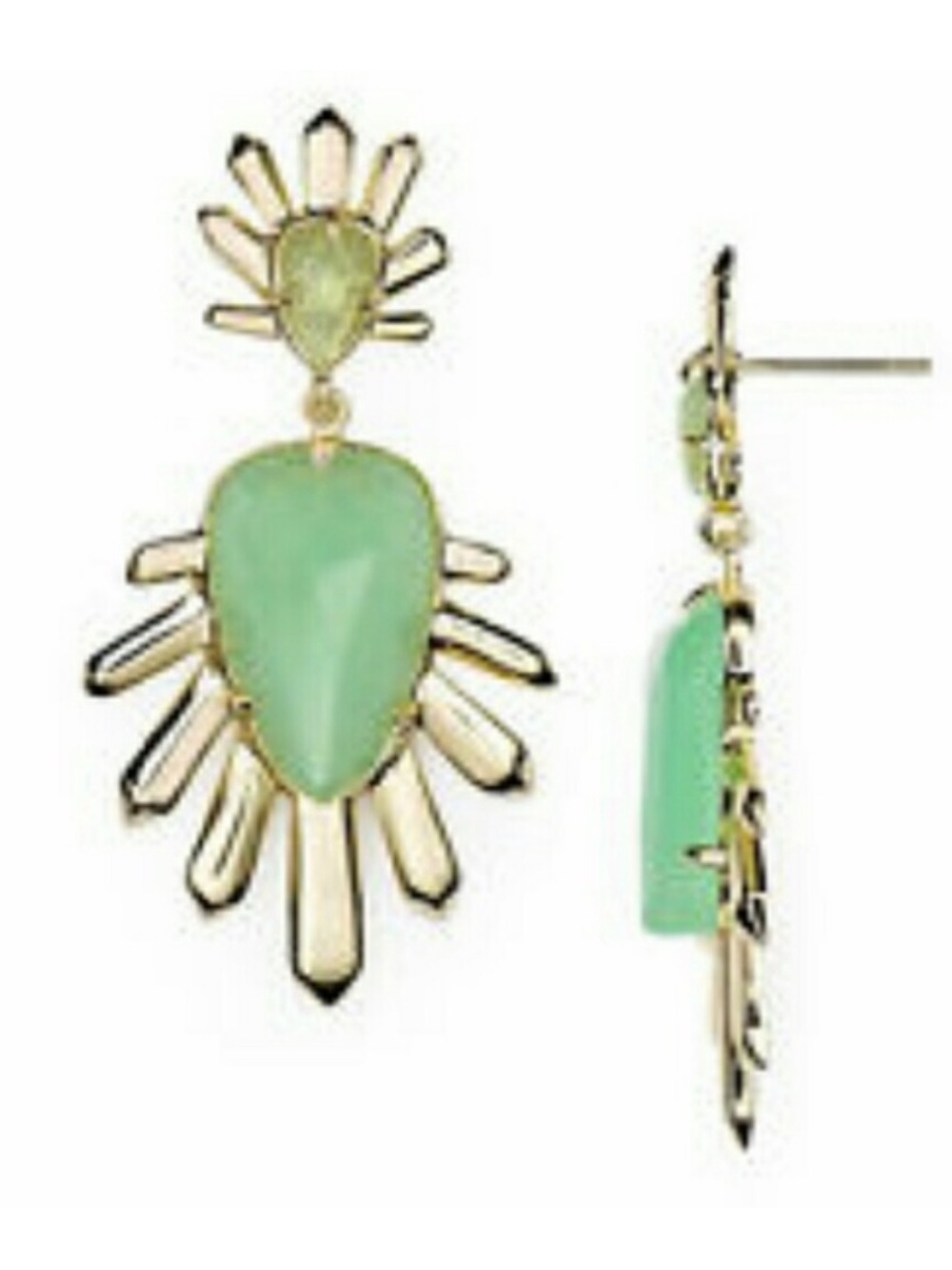Kendra Scott Mint Green and Gold Sunburst Drop Earrings